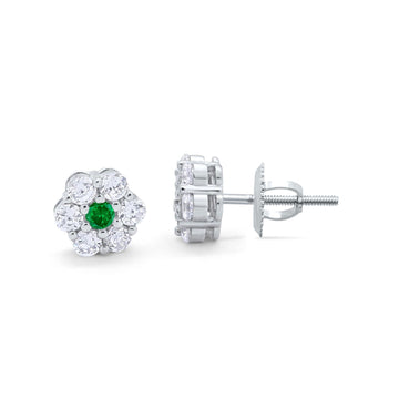Cluster 7-Stone Round 8mm Simulated Green Emerald CZ 925 Sterling Silver Screwback Flower Stud Earring